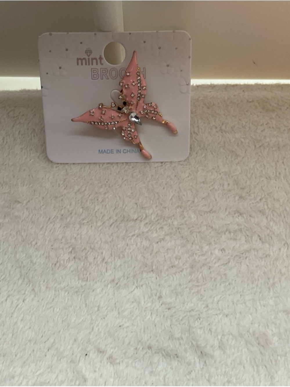 Mint Pink Butterfly Brooch with Crystal Accents
